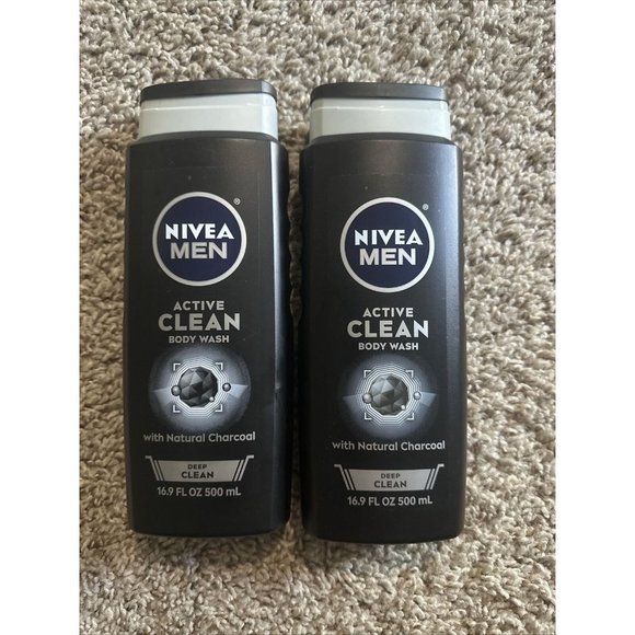 NIVEA Men Active Clean Body Wash with Natural Charcoal, 16.9oz each - Pack of 2 - Picture 1 of 4